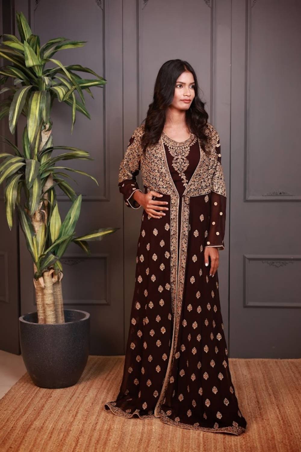 Zarqash | Handcrafted Zari Embroidered Shrug Gown Set