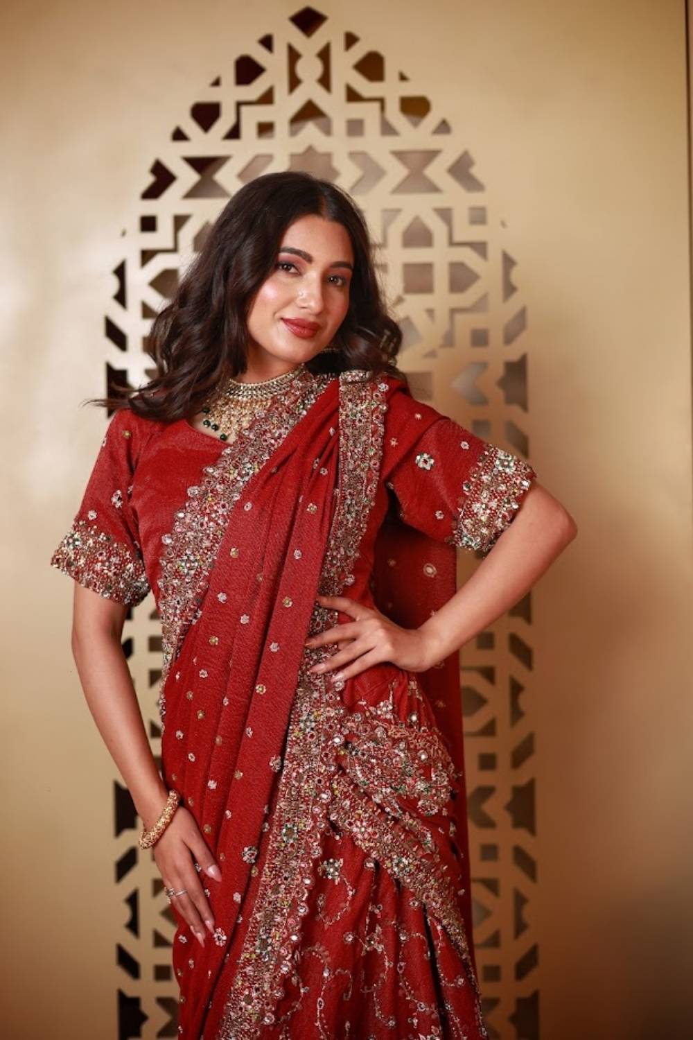 Royal Meenakari Zardozi Lehenga Saree | Heritage Bridal Drape
