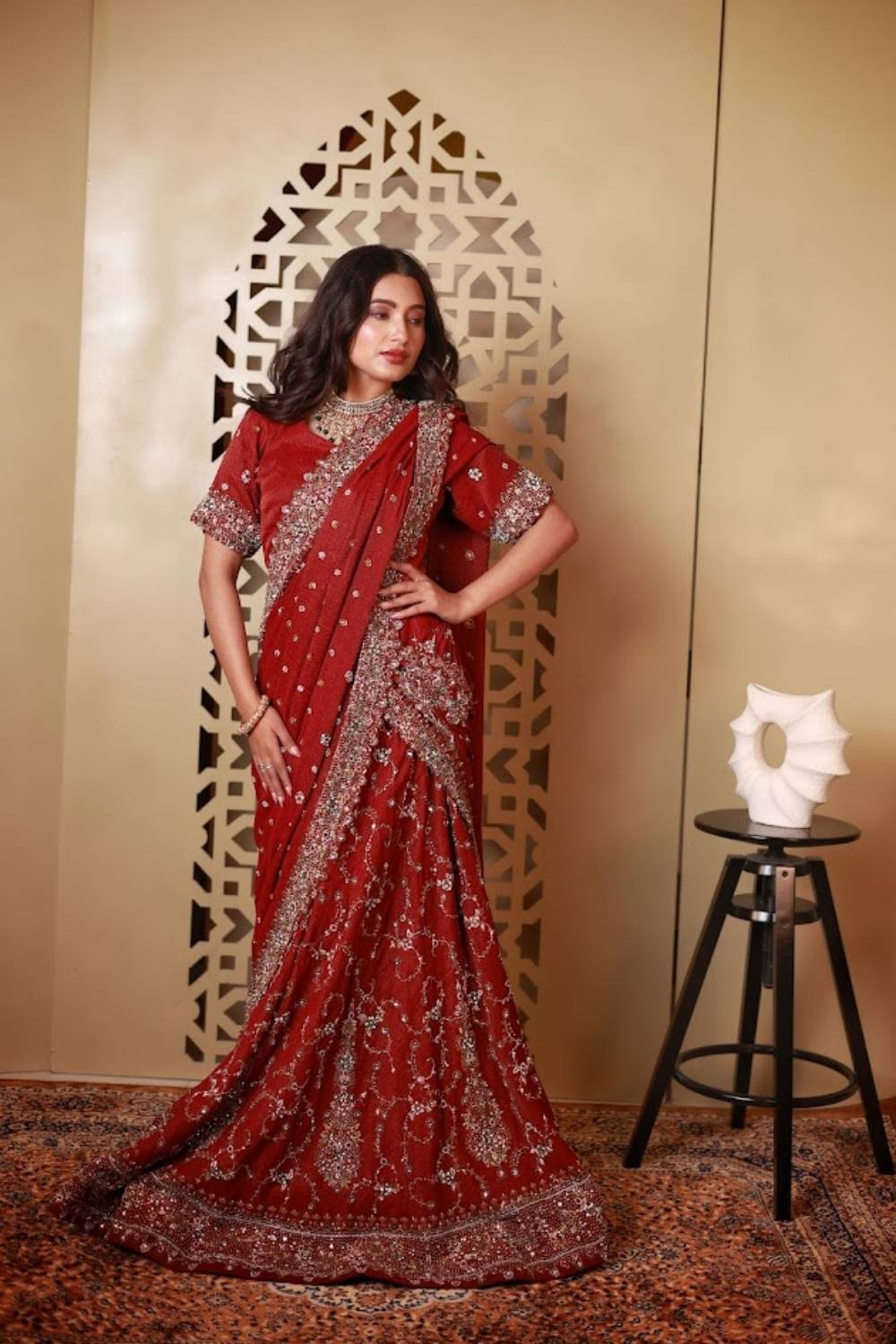 Royal Meenakari Zardozi Lehenga Saree | Heritage Bridal Drape