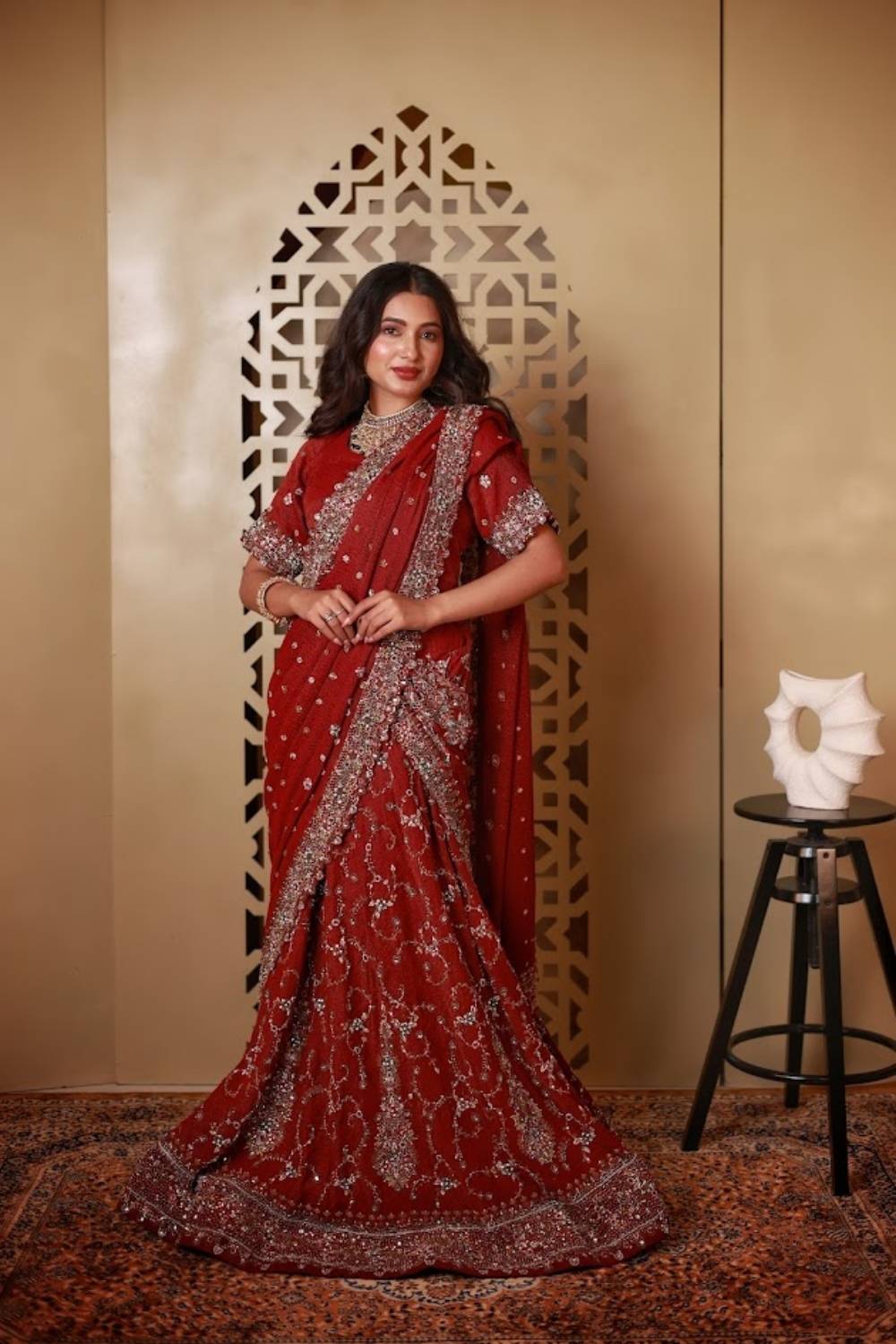Royal Meenakari Zardozi Lehenga Saree | Heritage Bridal Drape