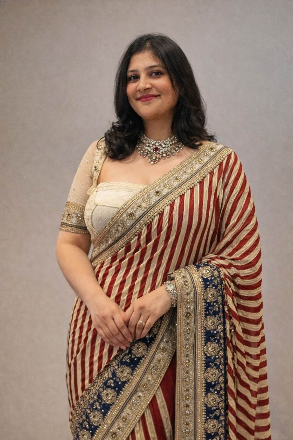 Royal Striped Zardozi Saree with Contrast Pallu