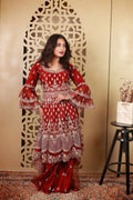 Crimson Zari Embroidered Net Anarkali Set with Palazzo & Dupatta
