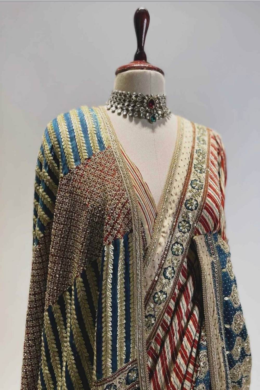 Royal Striped Zardozi Saree with Contrast Pallu