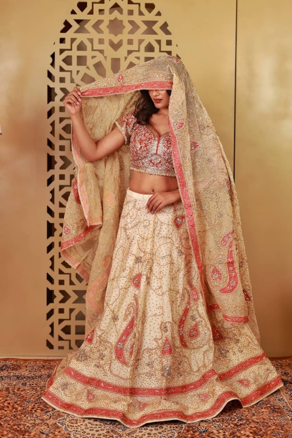 Gulnaar Tussar Silk Zardozi Bridal Lehenga Set