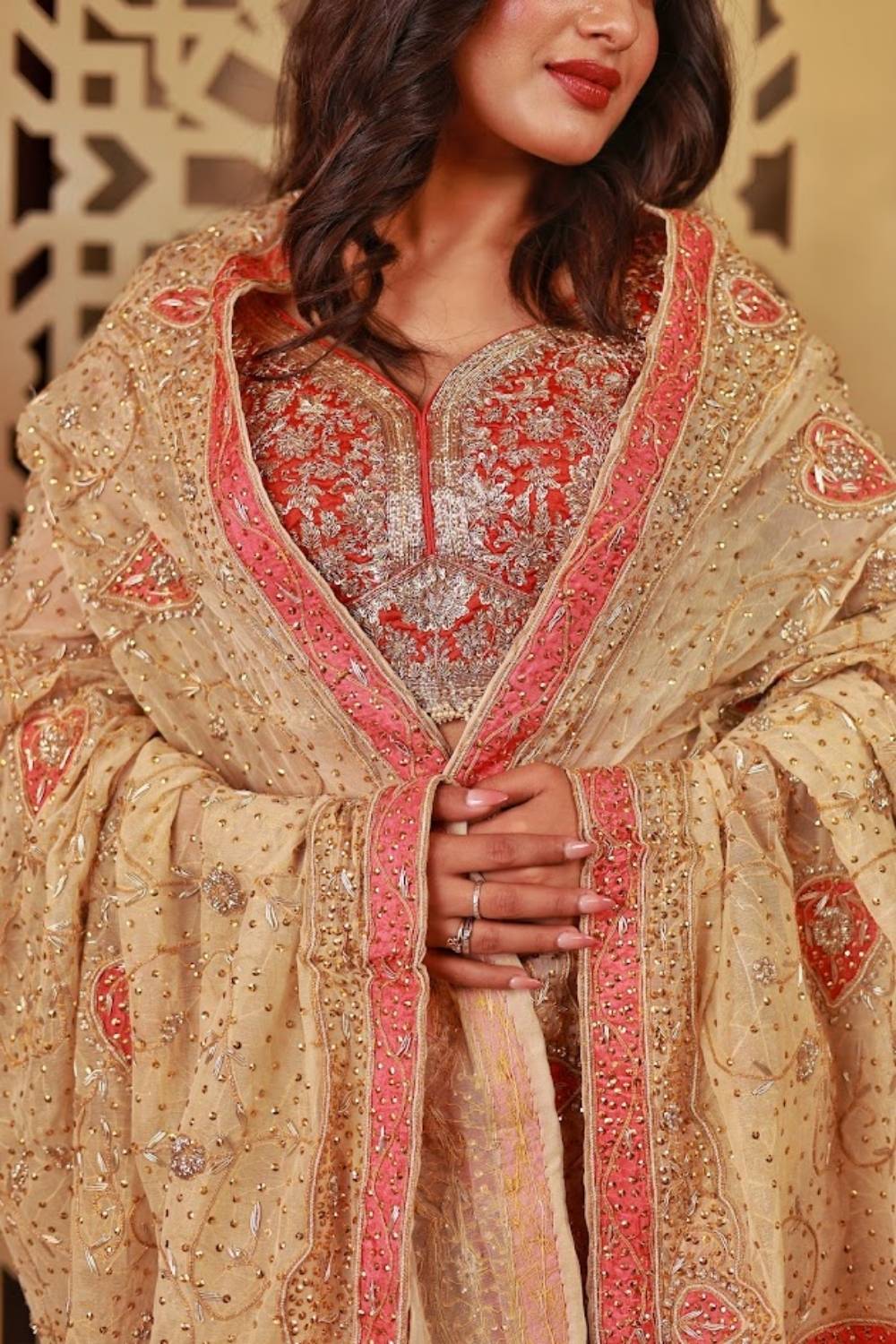 Gulnaar Tussar Silk Zardozi Bridal Lehenga Set