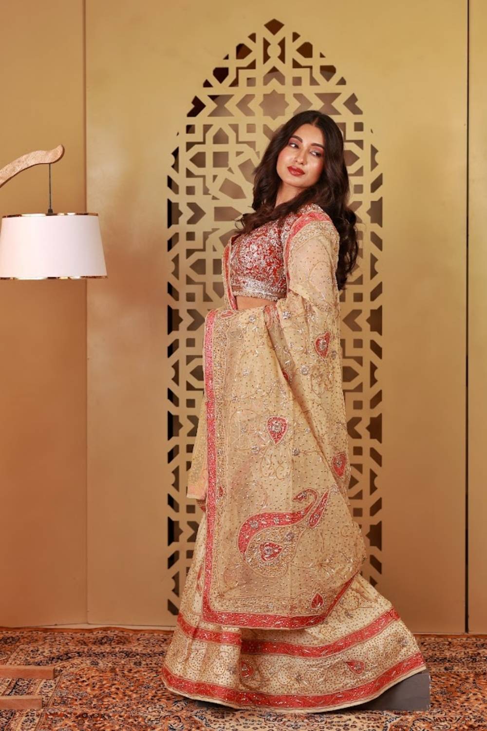 Gulnaar Tussar Silk Zardozi Bridal Lehenga Set
