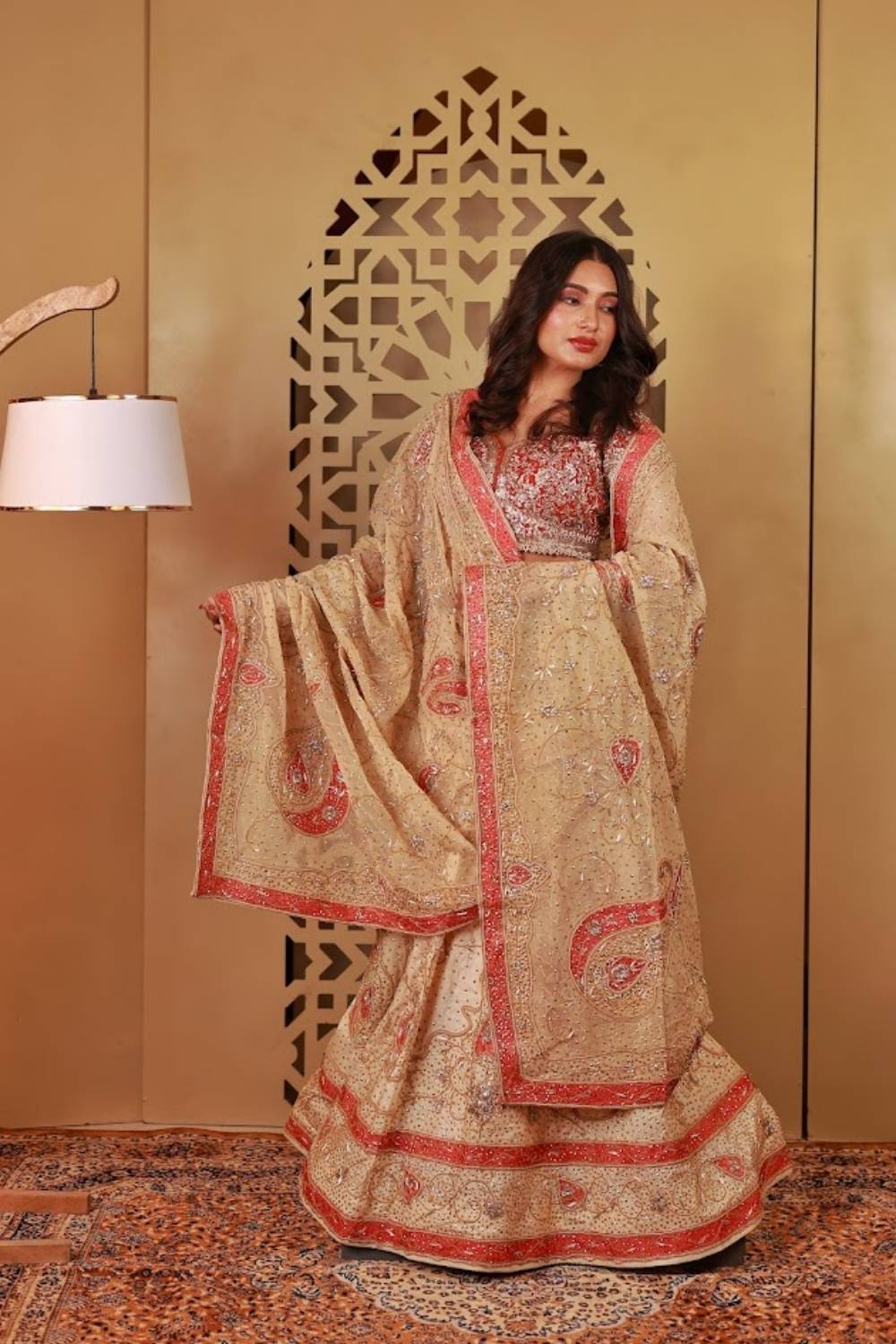 Gulnaar Tussar Silk Zardozi Bridal Lehenga Set