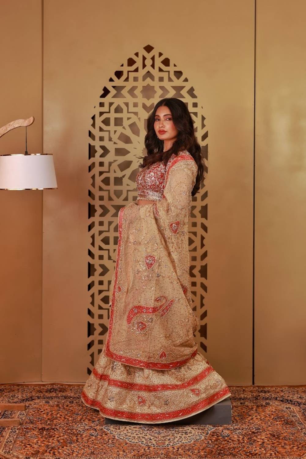 Gulnaar Tussar Silk Zardozi Bridal Lehenga Set