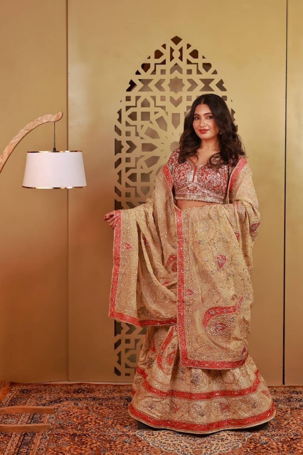 Gulnaar Tussar Silk Zardozi Bridal Lehenga Set