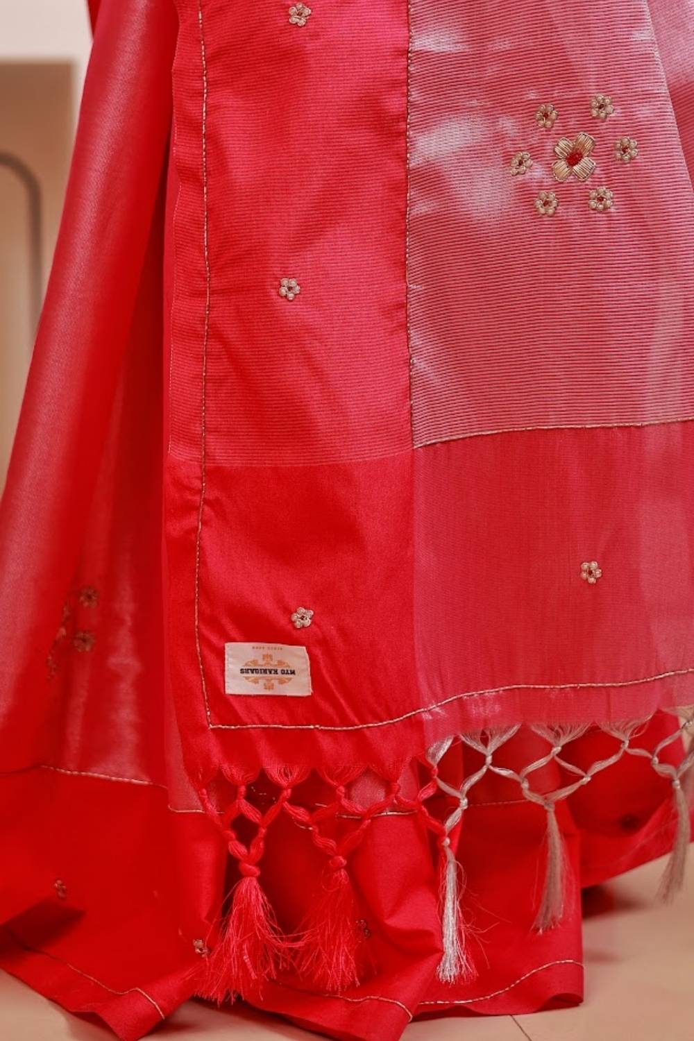 Gulabi Noor | Chanderi Silk Saree with Handcrafted Zardozi Blouse