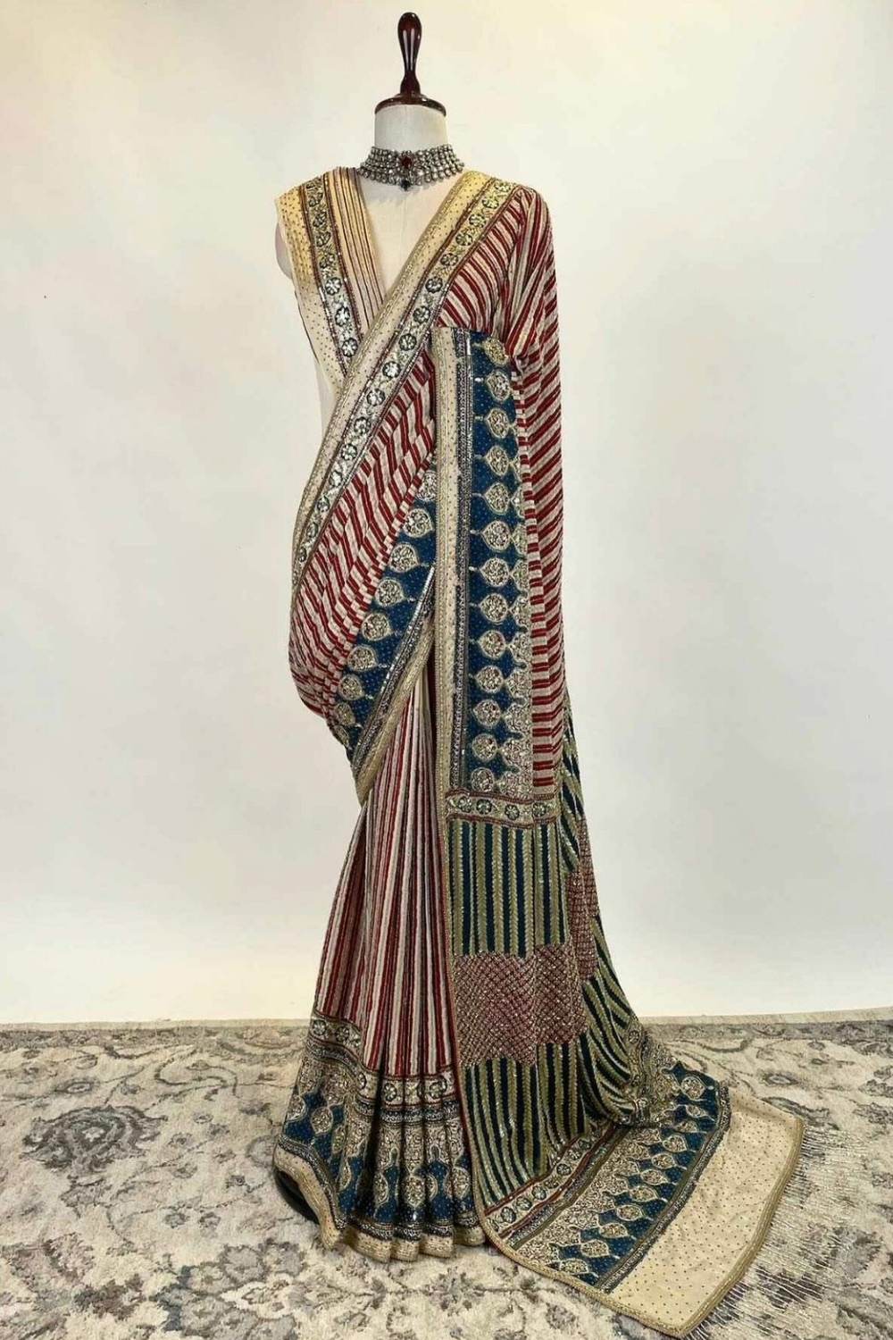 Royal Striped Zardozi Saree with Contrast Pallu