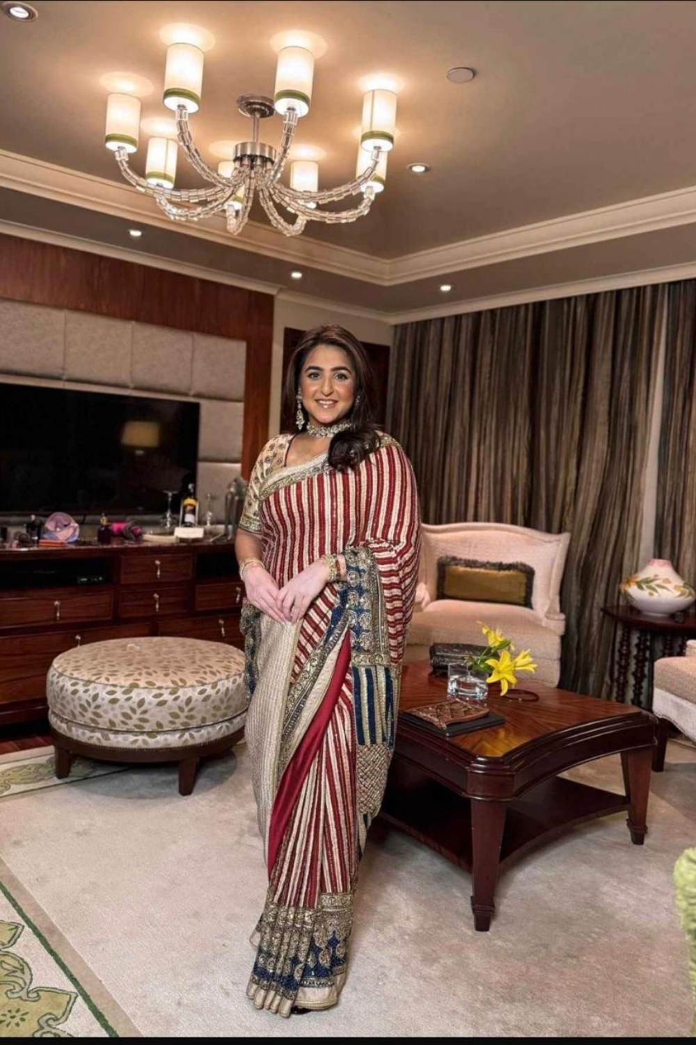 Royal Striped Zardozi Saree with Contrast Pallu