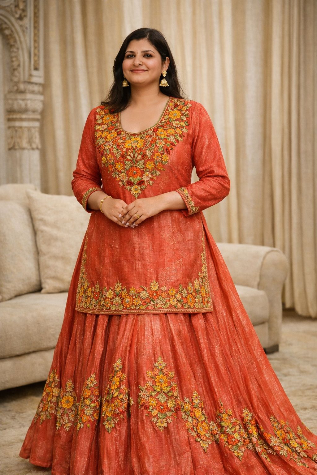Noor Silk Tissue Hand-Embroidered Suit