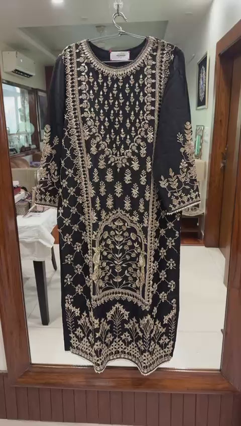 Black Chanderi Zardozi Couture Suit